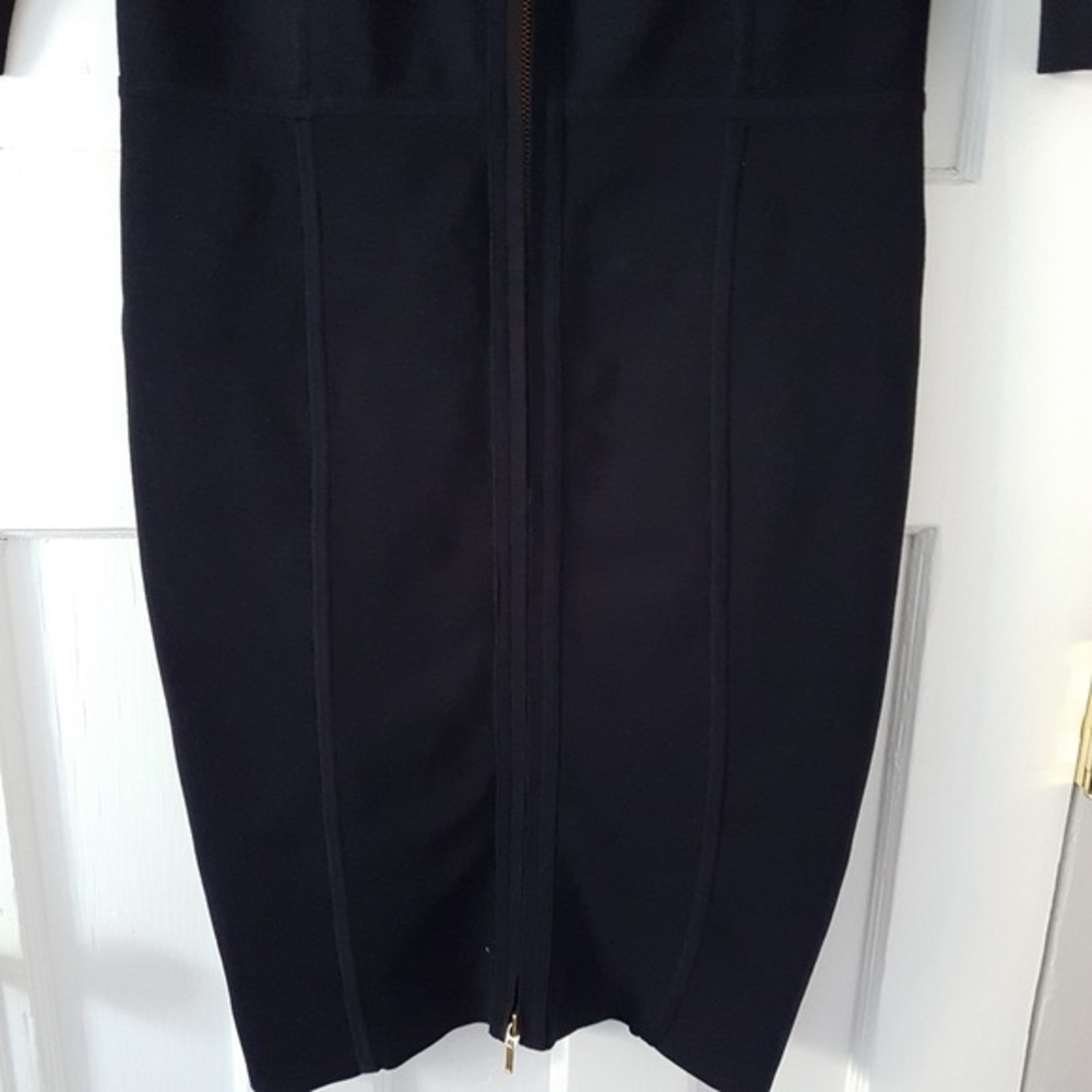 REISS Bodycon Boat Neck Knee Length Gold Detail Dress Dark Blue Sz M - Picture 8 of 15